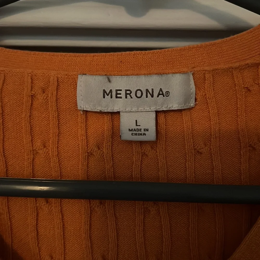 Orange Short-sleeved button up knot cardigan. Orange L - Picture 3 of 5